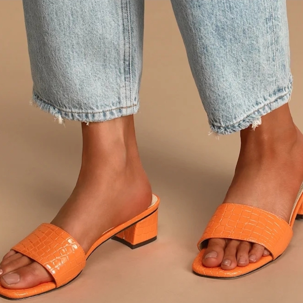 Lulu's Vibrant Orange Croc-Patterned Heels